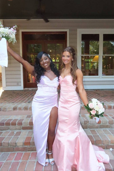 Strapless Light Pink Pleated Mermaid Long Dress