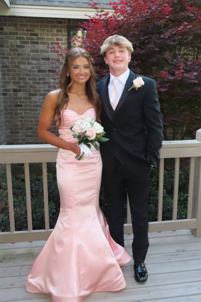 Strapless Light Pink Pleated Mermaid Long Dress