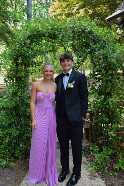 Strapless Lilac Pleated A-line Long Dress