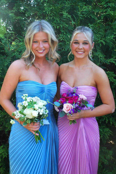 Strapless Lilac Pleated A-line Long Dress