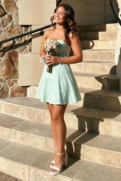 Sweetheart Mint Green Jacquard Chiffon A-line Short Homecoming Dress