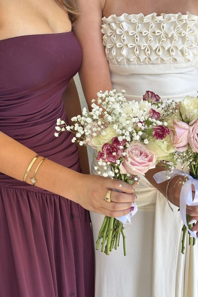 Strapless Mulberry Gathered Maxi Dress with Slit