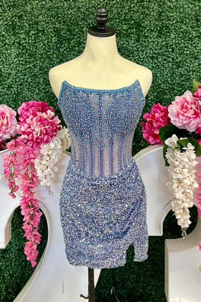 Strapless Gold Beaded Sequin Bodycon Short Dress