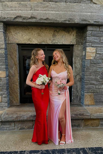 Strapless Pink Appliques Long Dress with Side Train