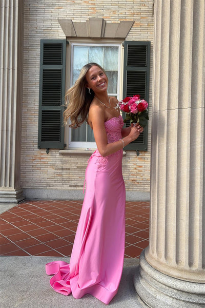 Strapless Pink Appliques Mermaid Long Dress