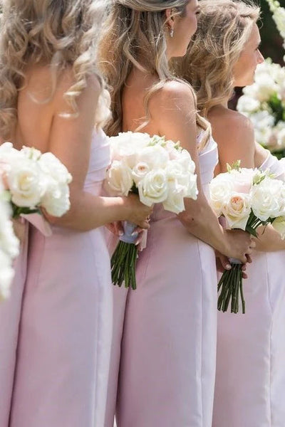 Strapless Pink Back Bow Sheath Bridesmaid Dress
