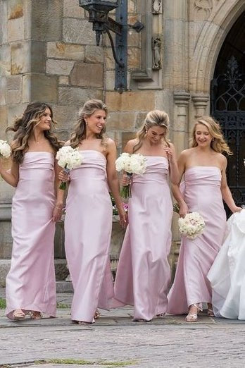 Strapless Pink Back Bow Sheath Bridesmaid Dress