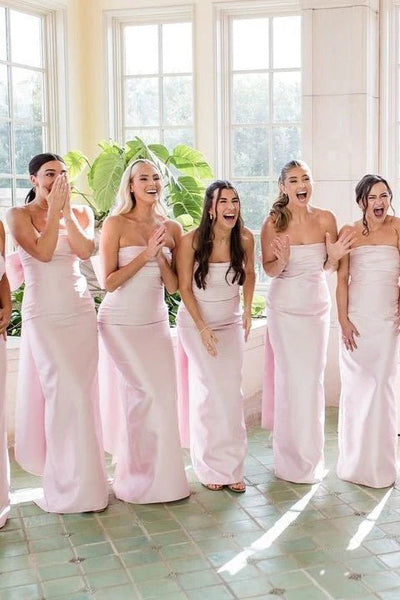 Strapless Pink Back Bow Sheath Bridesmaid Dress