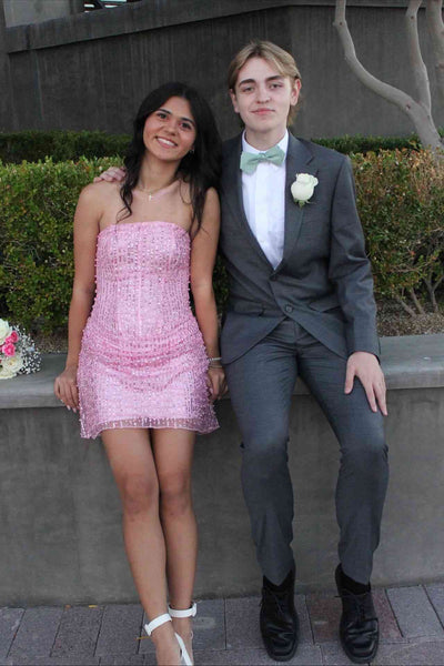 Strapless Pink Embellished A-line Short Dress