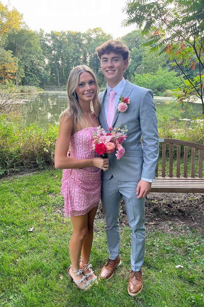 Strapless Pink Embellished A-line Short Dress