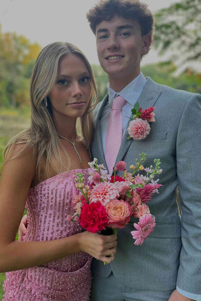 Strapless Pink Embellished A-line Short Dress