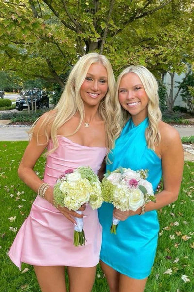 Strapless Aqua Irregular Hem Sheath Short Dress