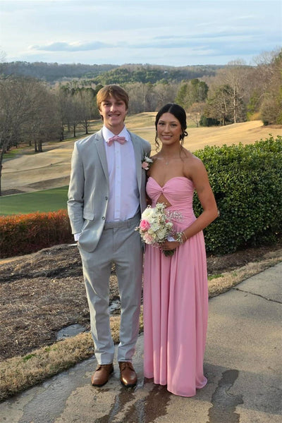 Strapless Pink Twist A-line Long Prom Dress with Keyhole