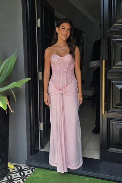 Pink Mermaid Corset Fitted Maxi Long Dress VK26031522