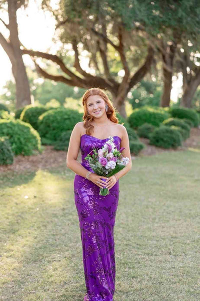 Strapless Purple Sequin Mermaid Long Dress