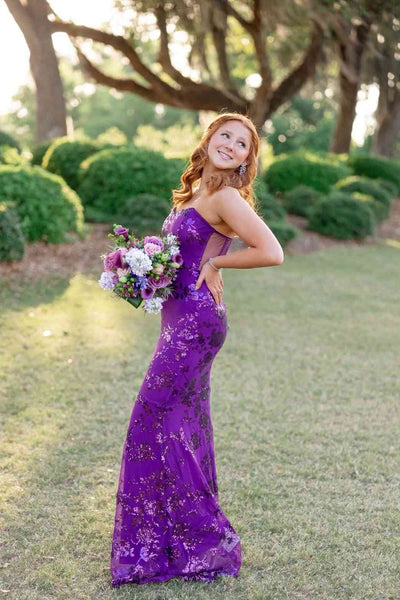 Strapless Purple Sequin Mermaid Long Dress