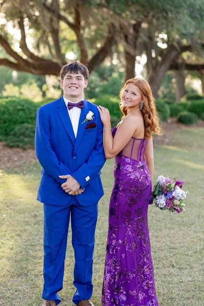 Strapless Purple Sequin Mermaid Long Dress
