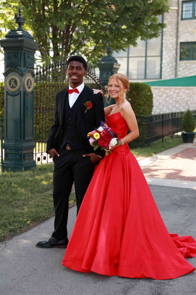 Strapless Red Drop Waist A-line Long Dress