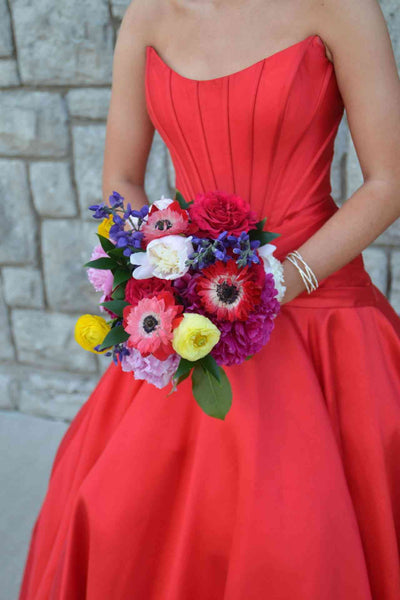 Strapless Red Drop Waist A-line Long Dress