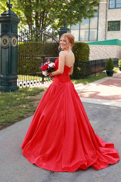 Strapless Red Drop Waist A-line Long Dress