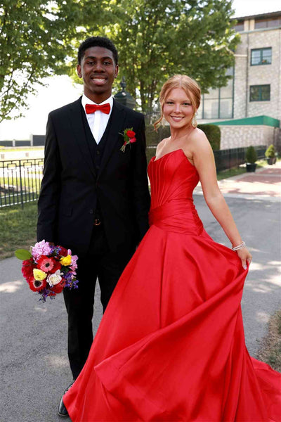 Strapless Red Drop Waist A-line Long Dress