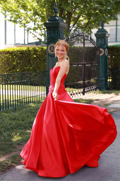 Strapless Red Drop Waist A-line Long Dress