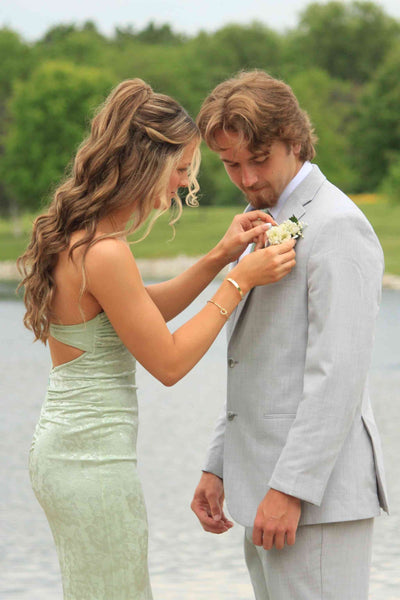 Strapless Sage Green Twist Jacquard Long Dress