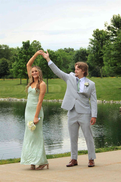 Strapless Sage Green Twist Jacquard Long Dress