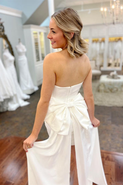 Strapless White Bodycon Wedding Dress with Bow