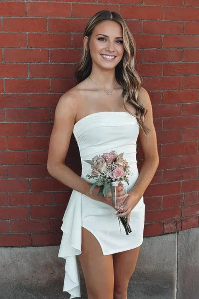 Strapless Blue Pleated Short Dress with Shawl