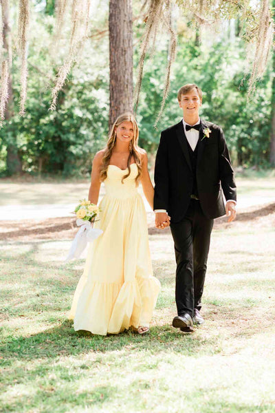Strapless Yellow Ruffle A-line Long Dress