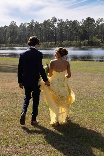 Strapless Yellow Ruffle A-line Long Dress