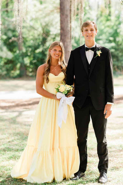 Strapless Yellow Ruffle A-line Long Dress