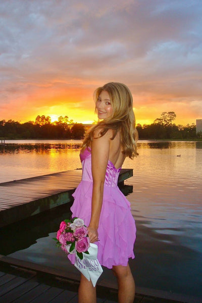 Strapless Yellow Ruffled Short Short Dress with Bow
