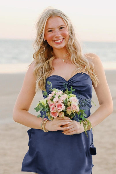 Strapless Aqua Twist Short Dress with Keyhole
