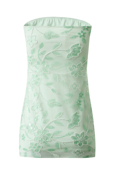 Strapless Blue Sequin Appliques Short Dress
