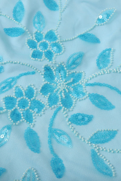 Strapless Blue Sequin Appliques Short Dress