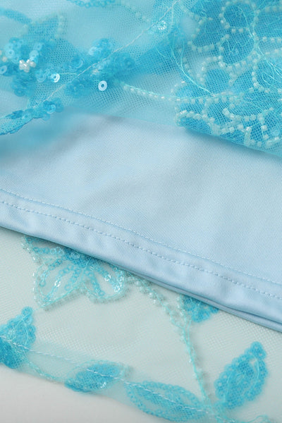 Strapless Blue Sequin Appliques Short Dress