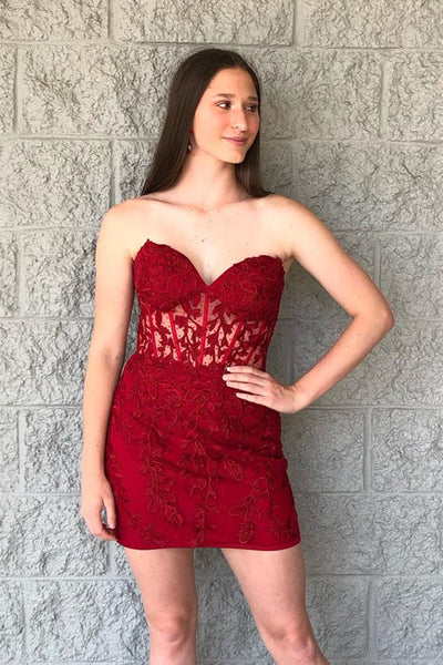 Strapless Red Appliques Bodycon Short Dress