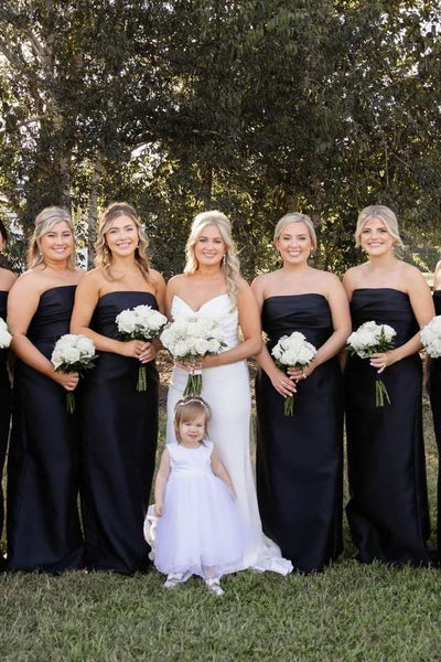 Strapless Pink Back Bow Sheath Bridesmaid Dress