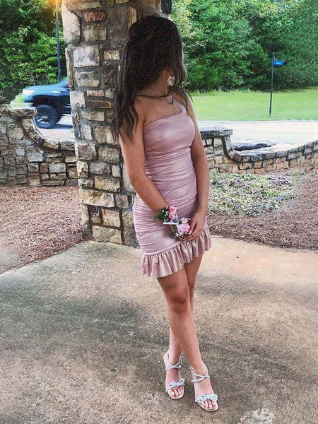 Strapless Tight Mini Homecoming Dress with Ruffles