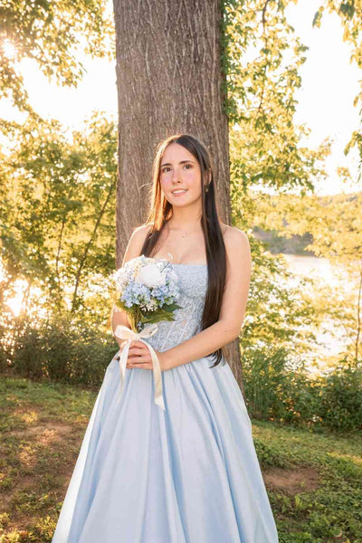 Strapless Yellow Appliques A-line Long Dress