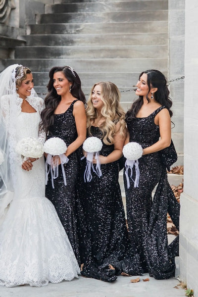Straps Black Back Bow Mermaid Bridesmaid Dress