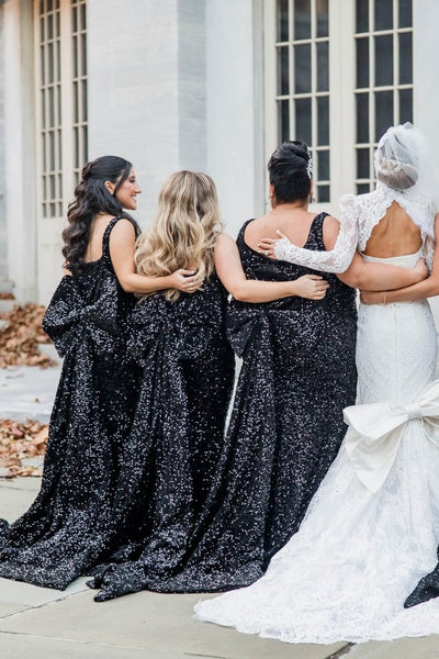 Straps Black Back Bow Mermaid Bridesmaid Dress