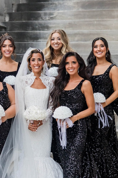 Straps Black Back Bow Mermaid Bridesmaid Dress