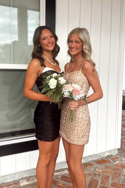 Straps Champagne Sequin Bodycon Short Dress