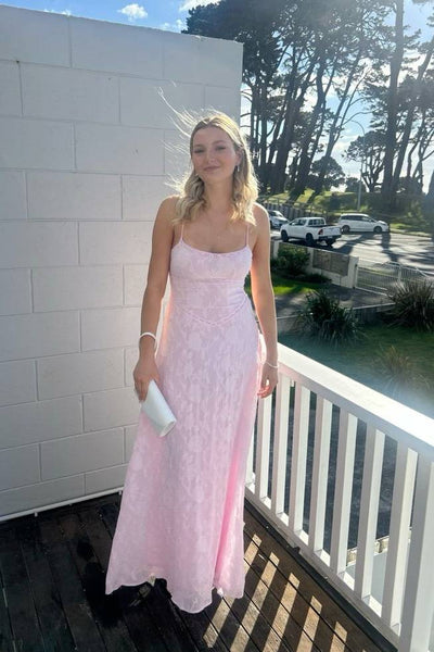 Straps Pink Jacquard Maxi Dress With Pleats