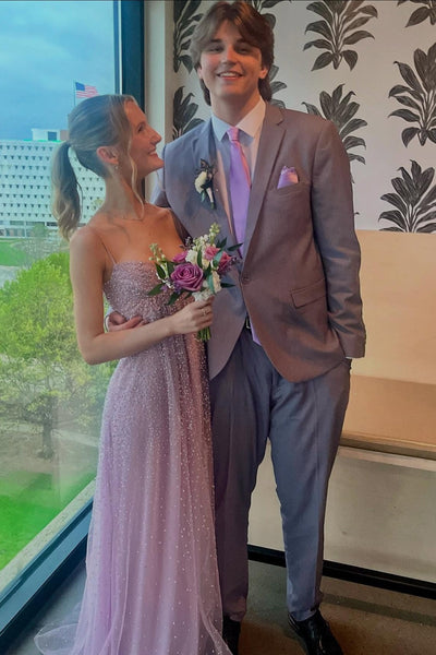 Straps Pink Rhinestone Embellished Long Dress