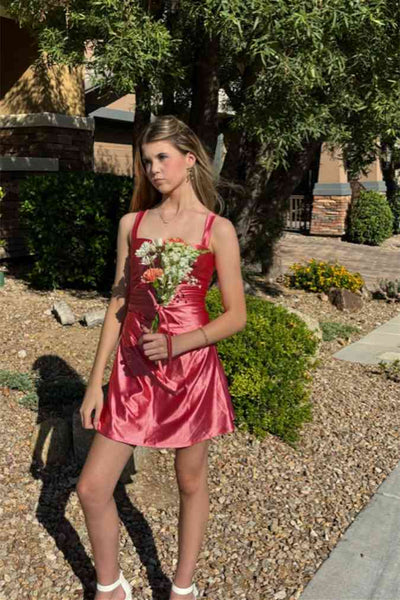 Straps Watermelon Pleated A-line Short Dress