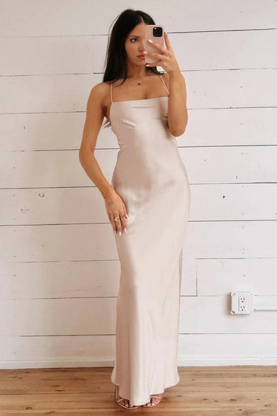 Stunning Sheath Spaghetti Straps Yellow Long Prom Dress With Criss Cross Back Formal Evening Gown